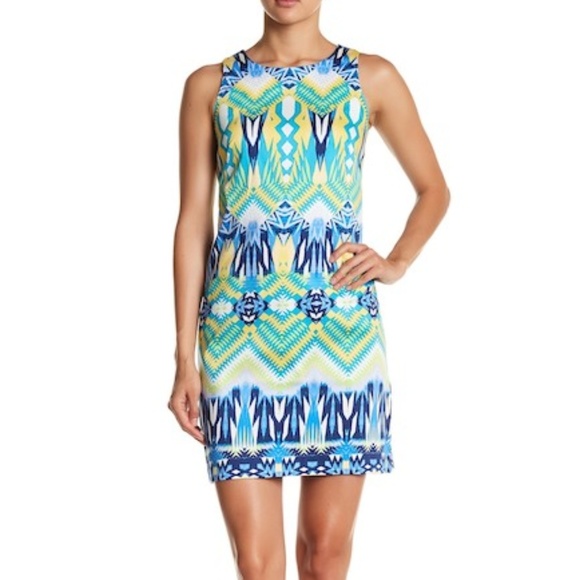 Maggy London Dresses & Skirts - Green Blue Pattern Print Shift Dress Maggy London